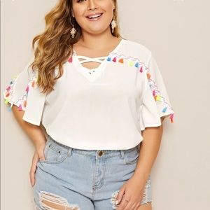 Fringe colored v neck top